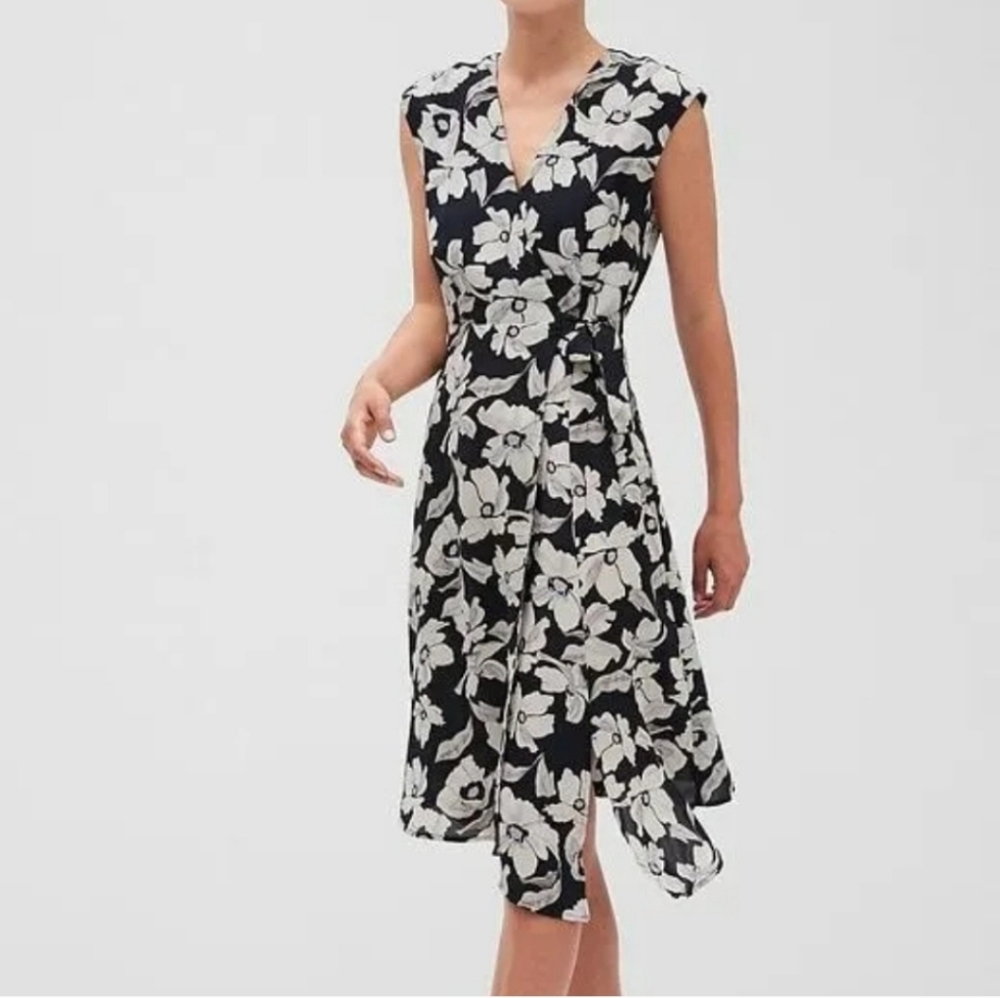 Banana Republic Floral Wrap Dress - Navy and Cream